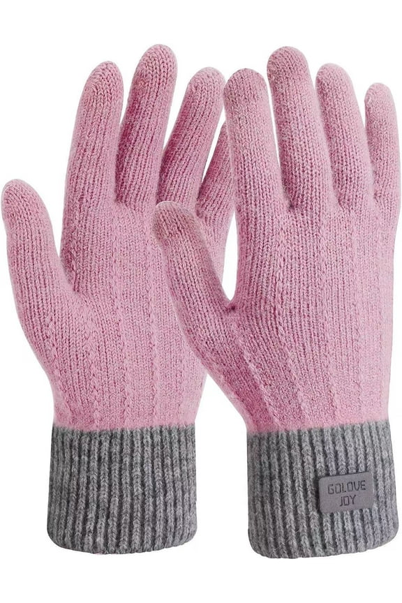 Women Gloves Winter Touch Screen Knitted Warm Gloves，Elastic Warm Fleece Anti-slip Working Running Gloves for women, Winter Gloves for Skiing Cycling Hiking Driving Outdoor Sports, Pink