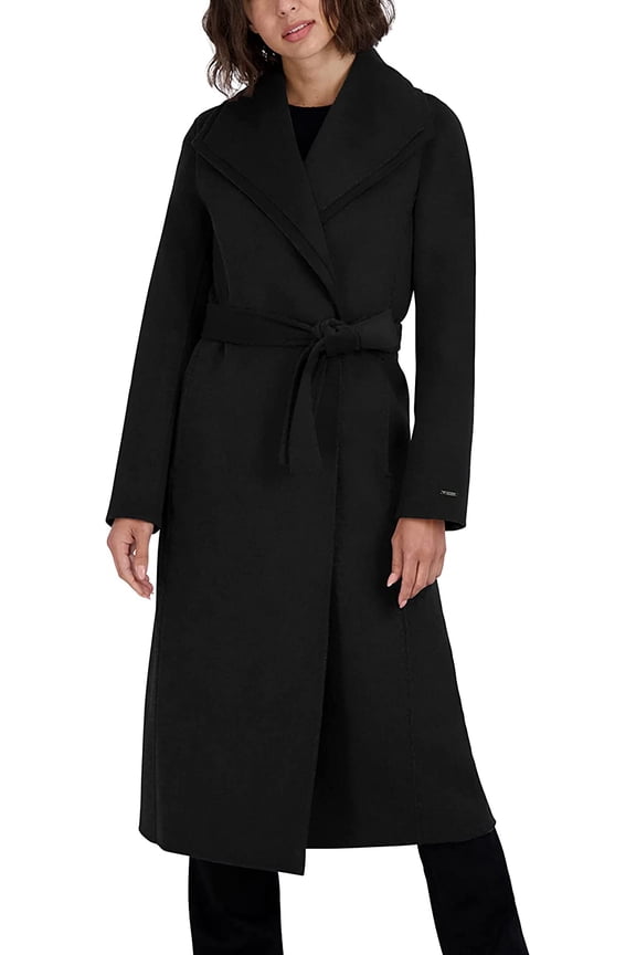 womens Elliot Wool-Blend Wrap Coat, l, Black