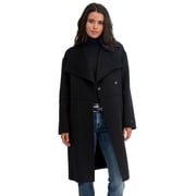 TAHARI Womens Coco Asymmetric Double-Faced Long Wool Blend Coat, Black, L