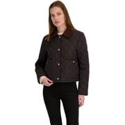 TAHARI Womens Haly Quilted Lightweight Water-Repellent Short Jacket w/Corduroy Collar, Black, XL