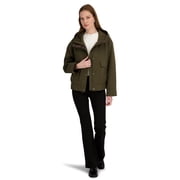 TAHARI Womens Leone Hooded Rain Bomber Water-Resistant Softshell Jacket w/Patch Pockets, Olive, L