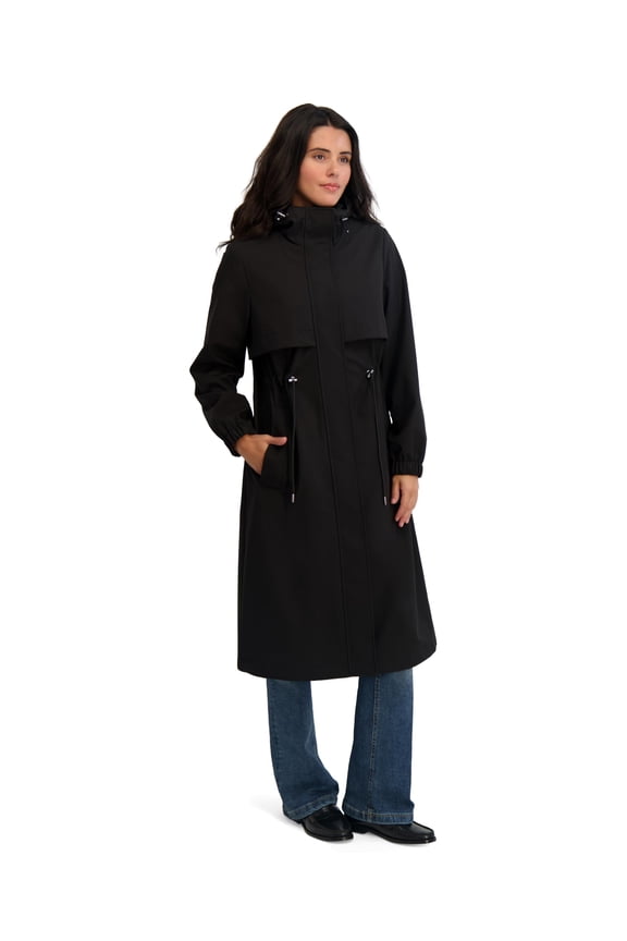 Women's Softshell Trench Coat Lightweight Windproof Rain Jacket, Black, L