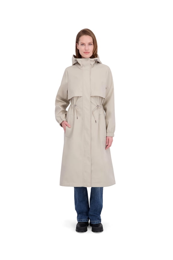 Women's Softshell Trench Coat Lightweight Windproof Rain Jacket, Parchment, M