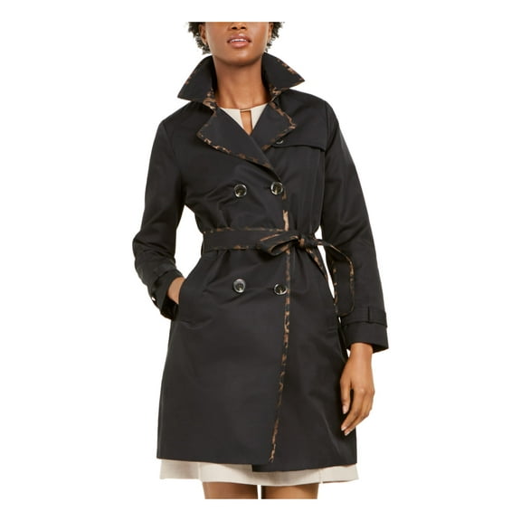 TAHARI Womens Black Pocketed Belted Double-breasted Rain Coat M