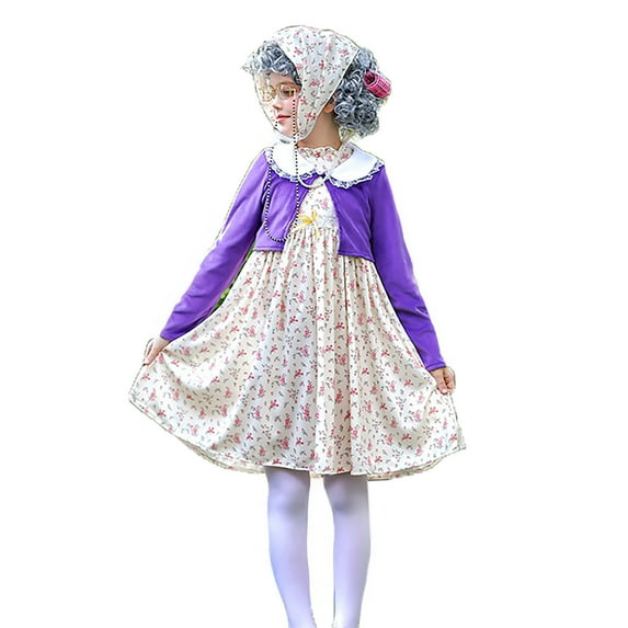 TAIAOJING 100th Day Of School Kids Old Lady Clothes Girls Granny Dress 100 Year Grandma Show Outfits