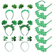 TAIAOJING 12 Piece St. Patrick's Day Party Set Green Headbands Eyeglasses With Design Costume