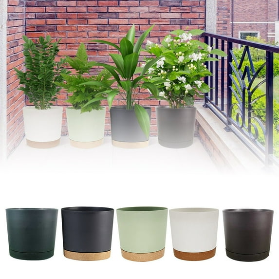 TAIAOJING 12" Plastic Flower Pots With Holes And Saucers Modern Planters For Indoor Succulents Flowers Outdoor