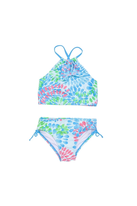 2 Pcs Girl Swimwear Floral Tops Drawstring Bikini Bottoms Suit Girls Suit Girls Bikini New Split Water Drop Print Bikini For 11-12 Years