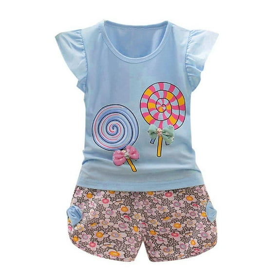 TAIAOJING 2PCS Toddler Kids Baby Girls Outfits Lolly T-shirt Tops+Short Pants Clothes Set, 2-3 Years