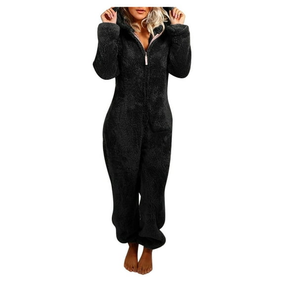TAIAOJING Women's Fashion Coat Long Sleeve Hoodies Jumpsuit Pajamas Casual Winter Warm Rompe Sleepwear