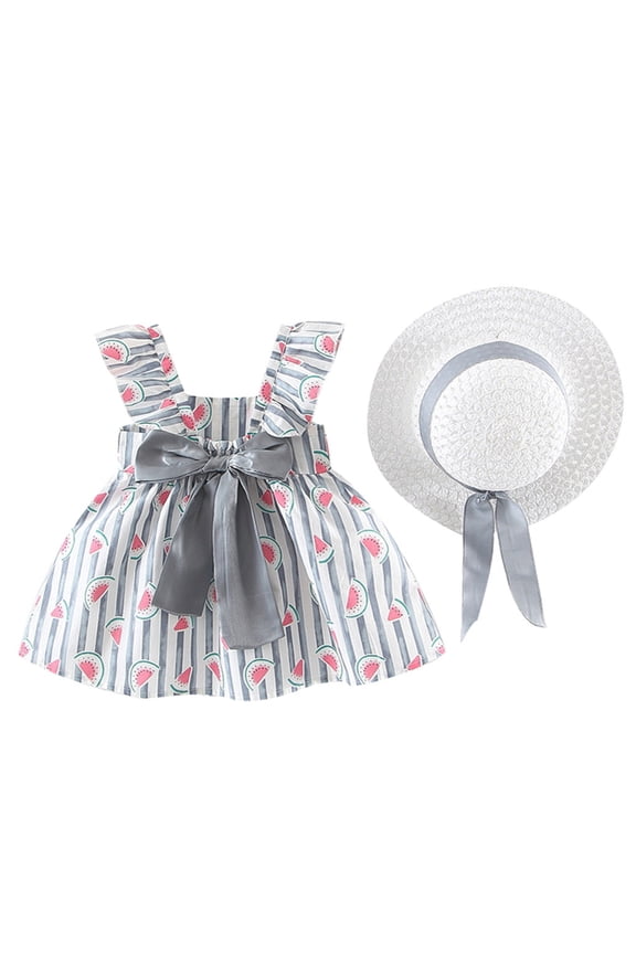 Baby Bow Kids Girls Ruched Hat Princess Watermelon Dress Floral Clothes Toddler Girls Dress&Skirt For 6-12 Months