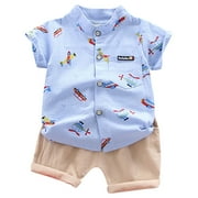 TAIAOJING Baby Boy Clothes Outfits Toddler Kids Cartoon Plane Gentleman Shirt Tops Shorts Set Baby Clothes 12-18 Months