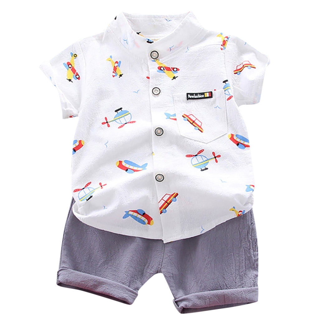 TAIAOJING Baby Boy Clothes Outfits Toddler Kids Cartoon Plane Gentleman Shirt Tops Shorts Set