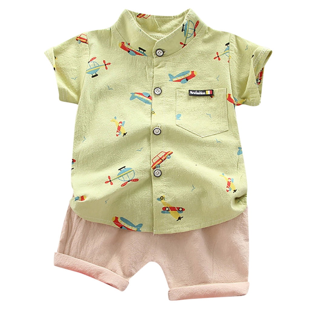 TAIAOJING Baby Boy Clothes Outfits Toddler Kids Cartoon Plane Gentleman Shirt Tops Shorts Set