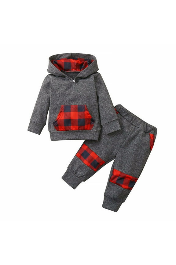Baby Boy Clothes Toddler Winter Long Sleeve Red Plaid Prints Tops Pants 2PCS Outfits Clothes Set For Babys Clothes Hooded Boys Fashion Outfits 6-12 Months