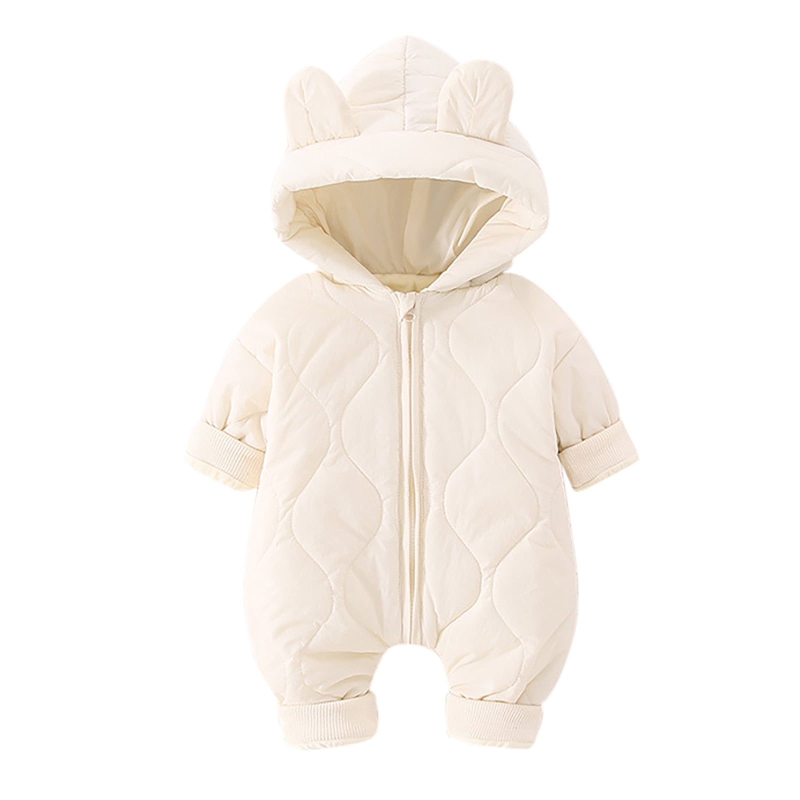 TAIAOJING Baby Boy Girl Winter Jumpsuit Unisex Padded Hooded Bears Ears Long Sleeve Cute Cartoon Romper Zipper Jumpsuit Outfits Autumn And Fall Winter Clothes 18-24 Months
