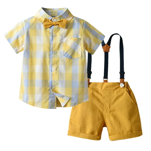 TAIAOJING Baby Boy Summer Outfit Clothes Plaid Printed ShirtsCasual2PC Set Toddler Girl Outfit 18-24 Months