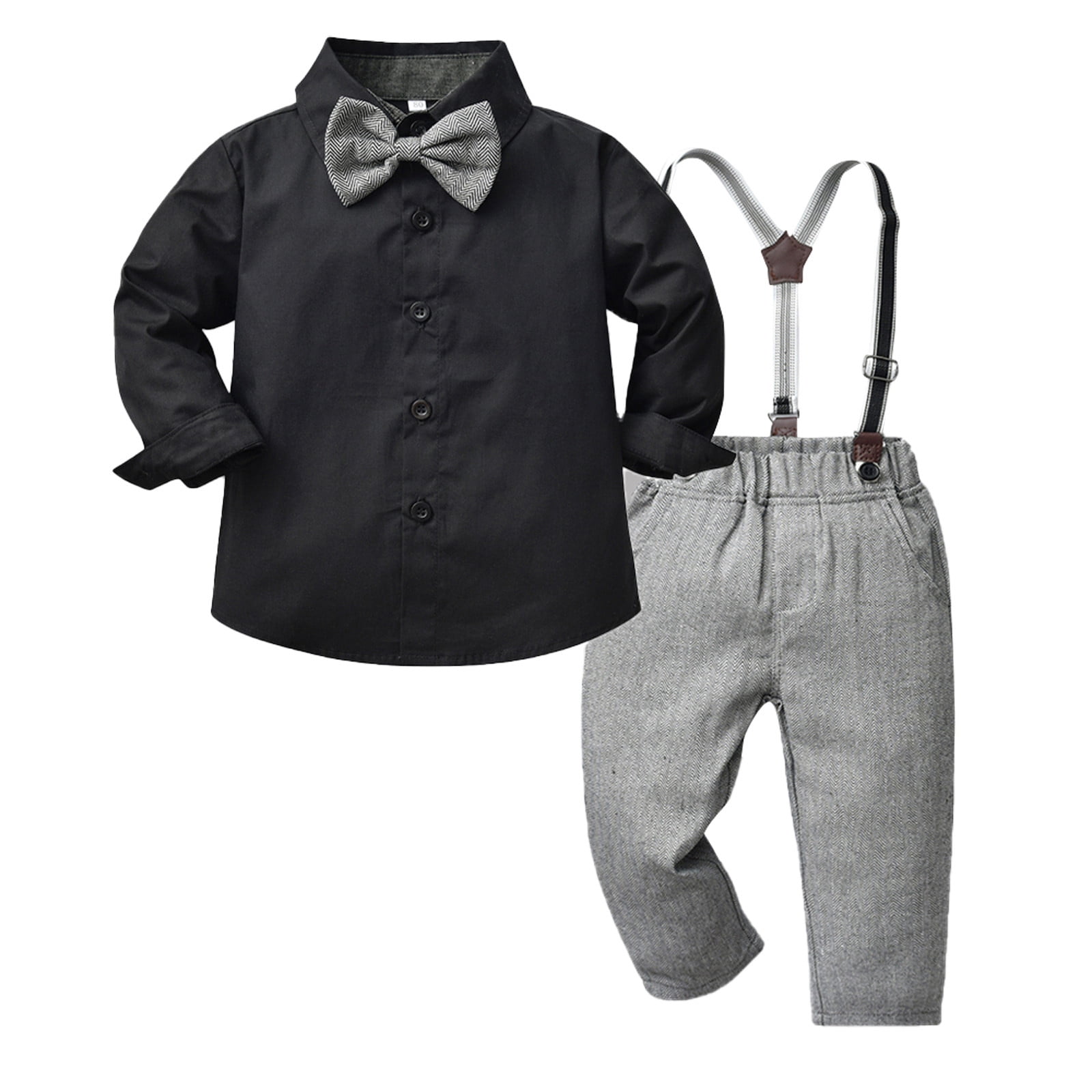 TAIAOJING Baby Boys Clothes, Dress Shirt with Bowtie + Suspender Pants