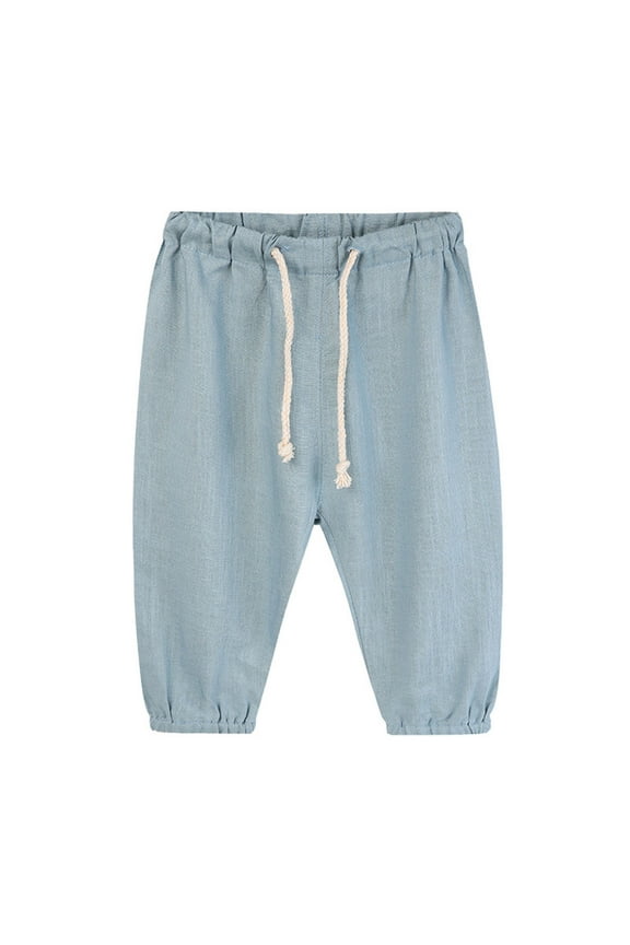 Baby Boys Girls Long Pants Kids Toddler Cotton Linen Summer Pants Solid Color Casual Pants With Drawstring 12-18 Months