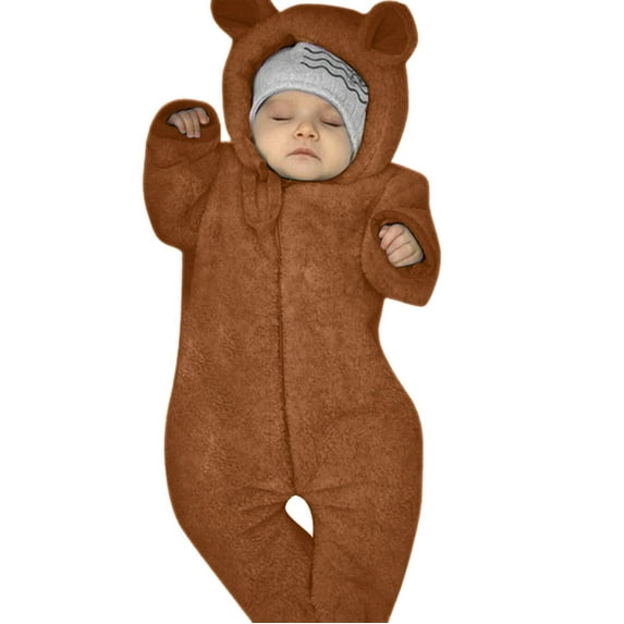 TAIAOJING Baby Boys Girls One-Piece Romper Jumpsuit Coat Ears Jumpsuit Bear Hooded Footed &Jumpsuit Outfit 0-3 Months