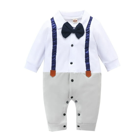 TAIAOJING Baby Boys Girls One-Piece Romper Jumpsuit Gentleman Suit Bowtie Patchwork Colour Long Sleeve Toddler Jumpsuit Outfit 9-12 Months