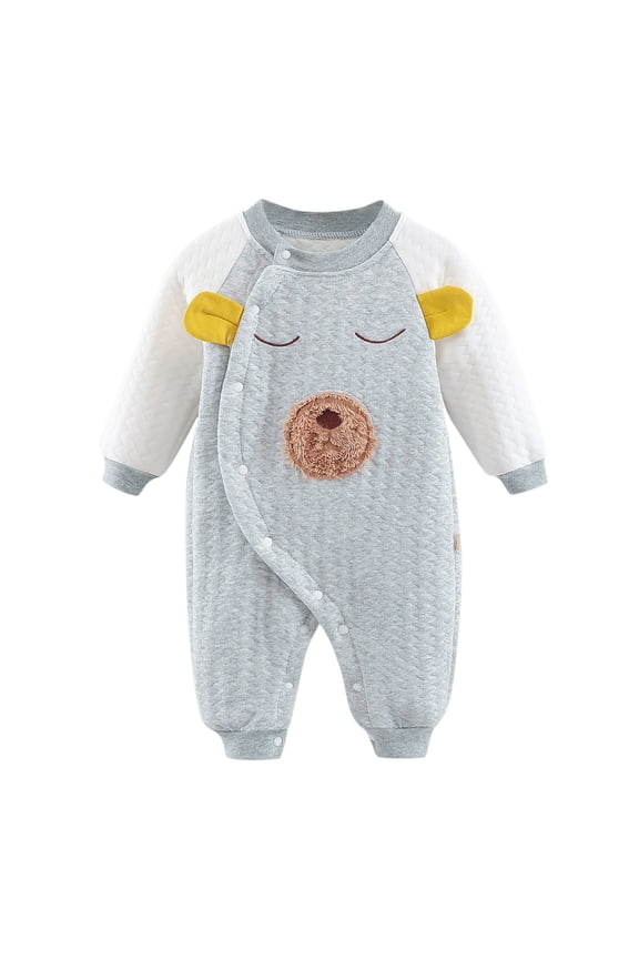 Baby Boys'Girls' Snap-Up Rompers Long Sleeve Cartoon Prints Warm Jumpsuit Outfit 0-3 Months