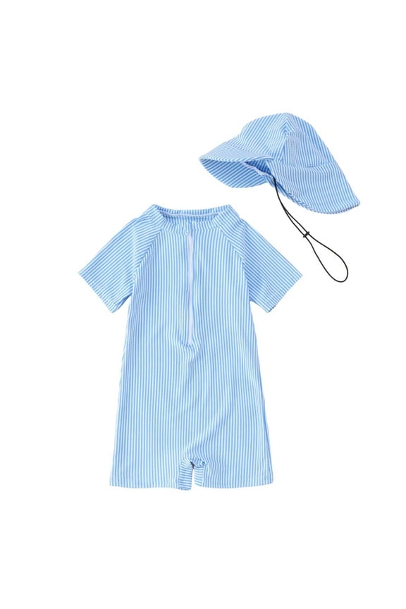 Baby Boys Swimwear Set With Hat Rash Guard Swimsuit Summer Pool Hawaii Tropical Beachwears For Toddler Beach Pool Summer Play Stylish 12-24M