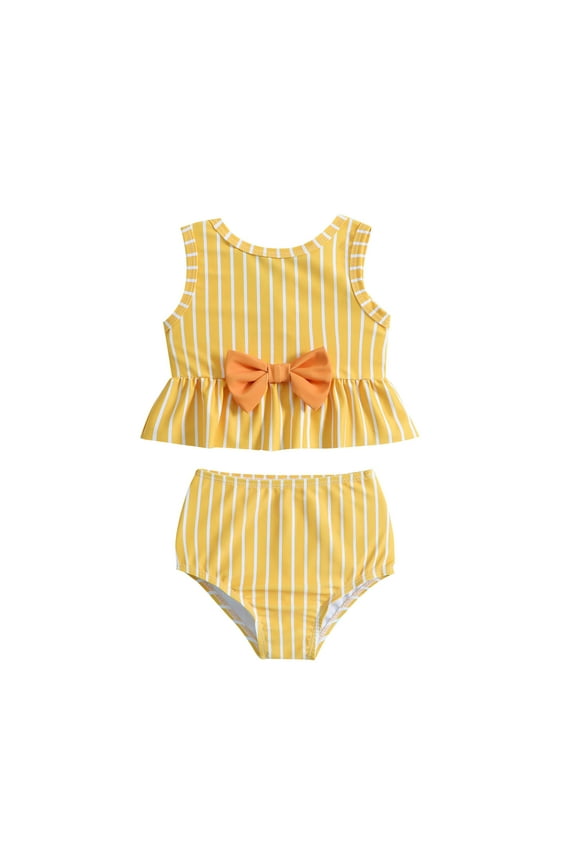 Baby Girl 2-Piece Bikini Swimsuit Summer Toddler Striped Printed Bowknot Two Piece Bikini Swimwear 6-12 Months