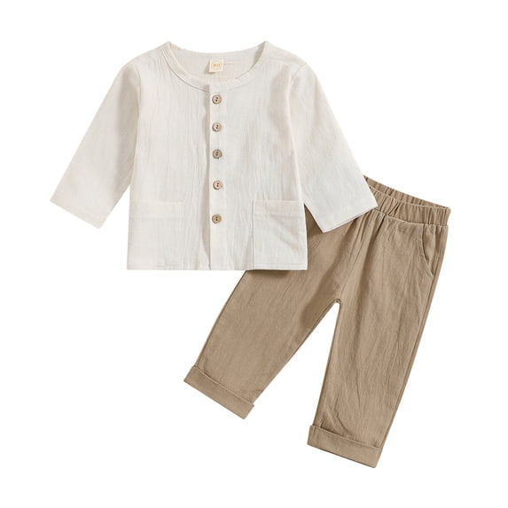 TAIAOJING Baby Girl Boy Christmas Outfit Toddler Cotton Pants Set Solid Long Sleeve T Shirt Top Elastic Waist Pants Outfits 18-24 Months