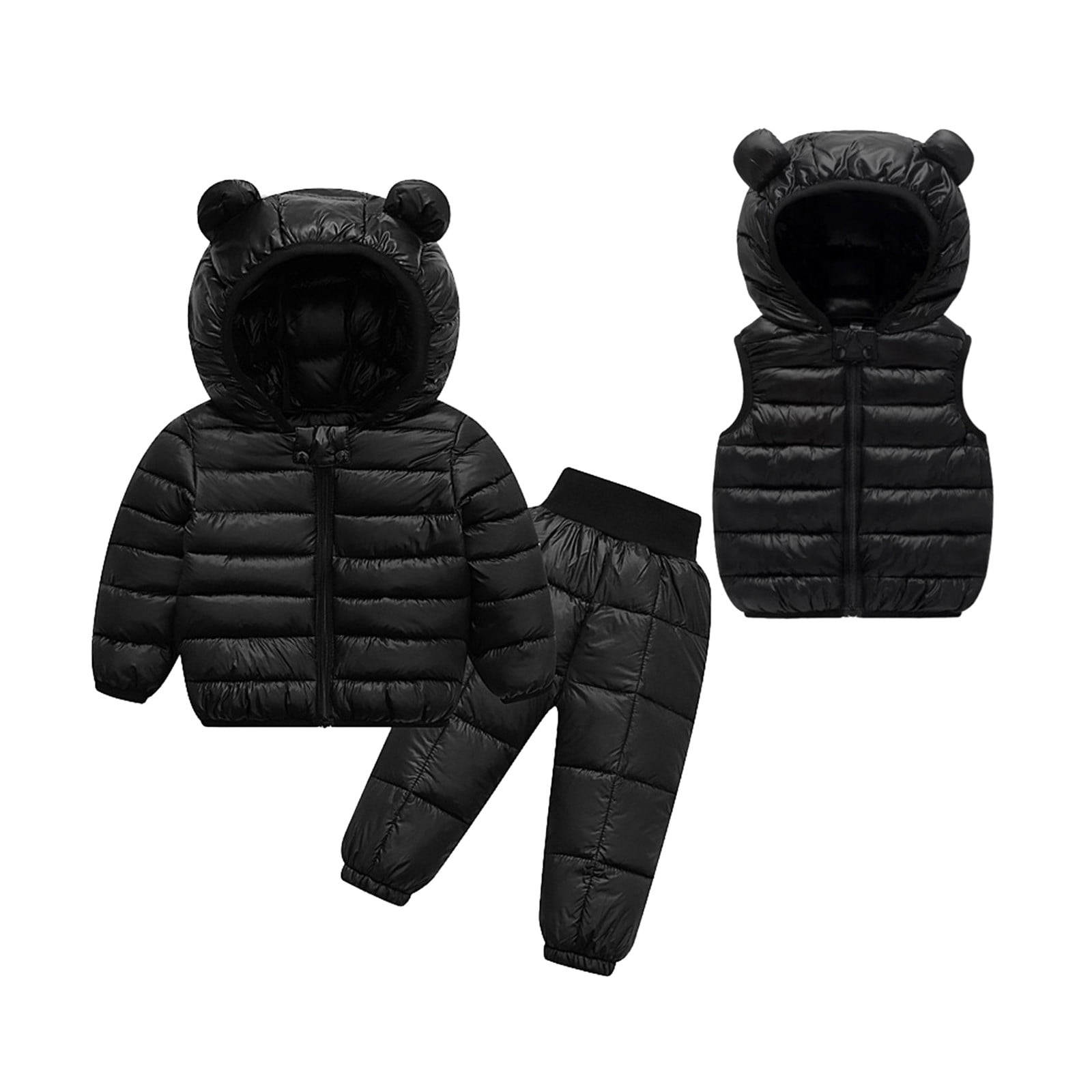 TAIAOJING Baby Girl Boy Snowsuit Toddler Long Sleeve Bear Ear Solid Color Tops Pants Vest 3PCS Outfits Set Warm Winter Clothes 2-3 Years