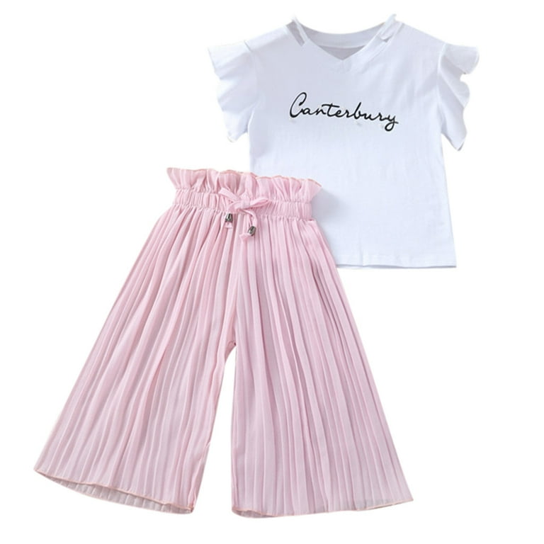 TAIAOJING Baby Girl Clothes Clothing Summer Sunflower T Shirt Tops Chiffon  Ruched Loose Pants Children Toddler Outfit 5-6 Years