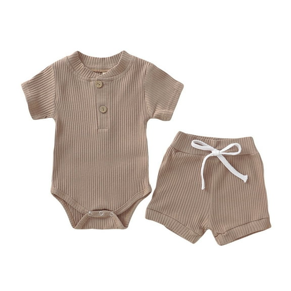 TAIAOJING Baby Girl Clothes Cute Summer Boys Short Bodysuit+Shorts Set Solid Romper Sleeve Set Toddler Girl Outfit 12-18 Months
