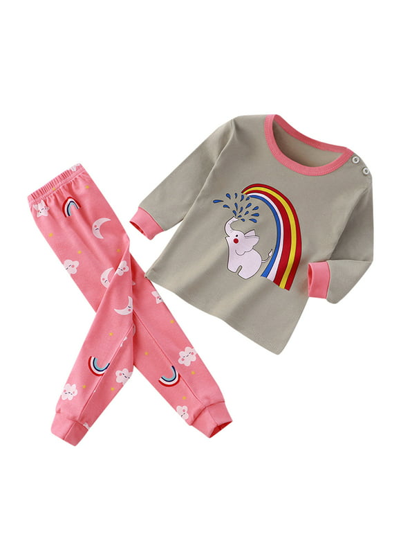 TAIAOJING Baby Girl Clothes Girls Boys Toddler Soft Pajamas Toddler Cartoon Prints Long Sleeve Kid Sleepwear Sets Girl Clothes Fall Winter Sets 18-24 Months