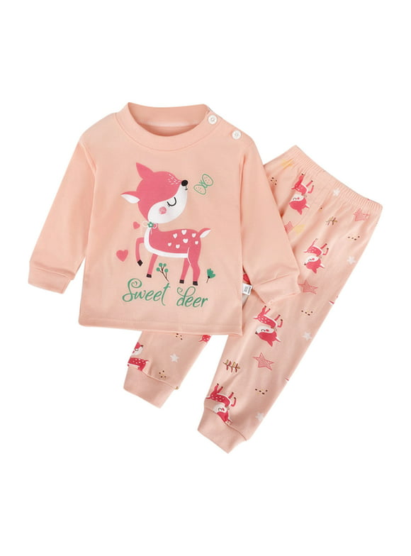 TAIAOJING Baby Girl Clothes Girls Boys Toddler Soft Pajamas Toddler Cartoon Prints Long Sleeve Kid Sleepwear Sets Girls Fashion Outfits 18-24 Months