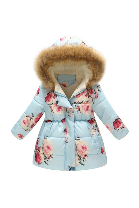 Baby Girl Clothes Winter Jacket Toddler Boys Floral Thick Jacket Hooded Windproof Coat Kids Warm Coat 3-4 Years