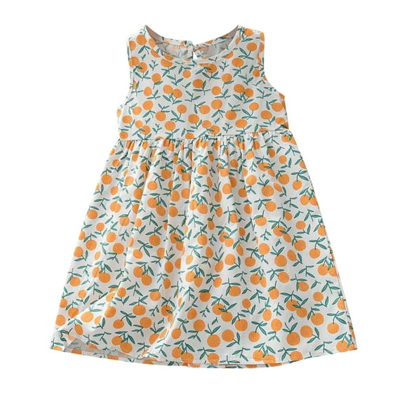 TAIAOJING Baby Girl Dress Summer Princess Sleeveless Floral Print Kids Cotton Dresses 1-2 Years