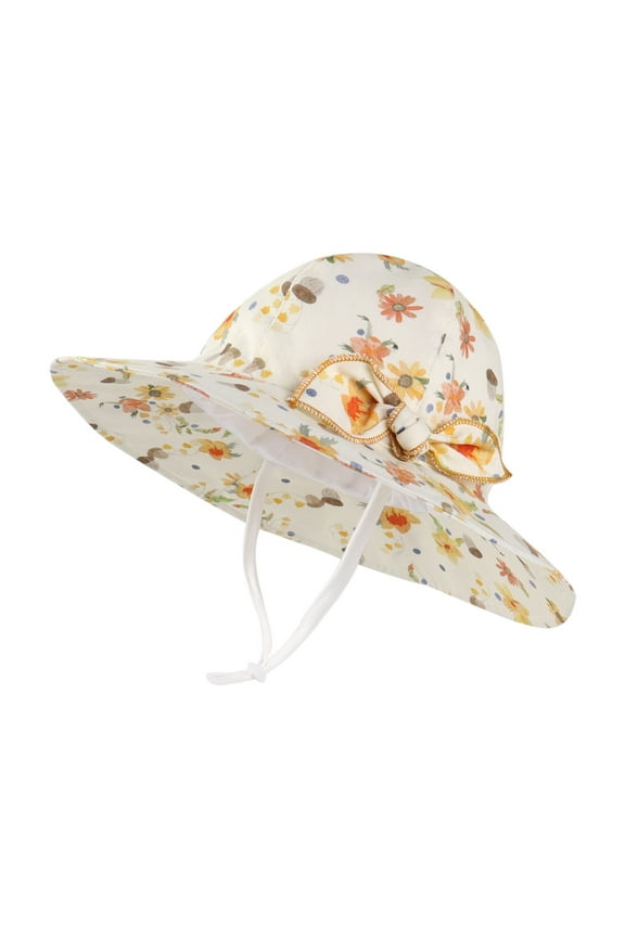 Baby Girl Floral Sun Hat With Sunscreen Outdoor Adjustable Toddler Beach Hat With Wide Brim Bucket Hats For Kids Fashionable 0-6M