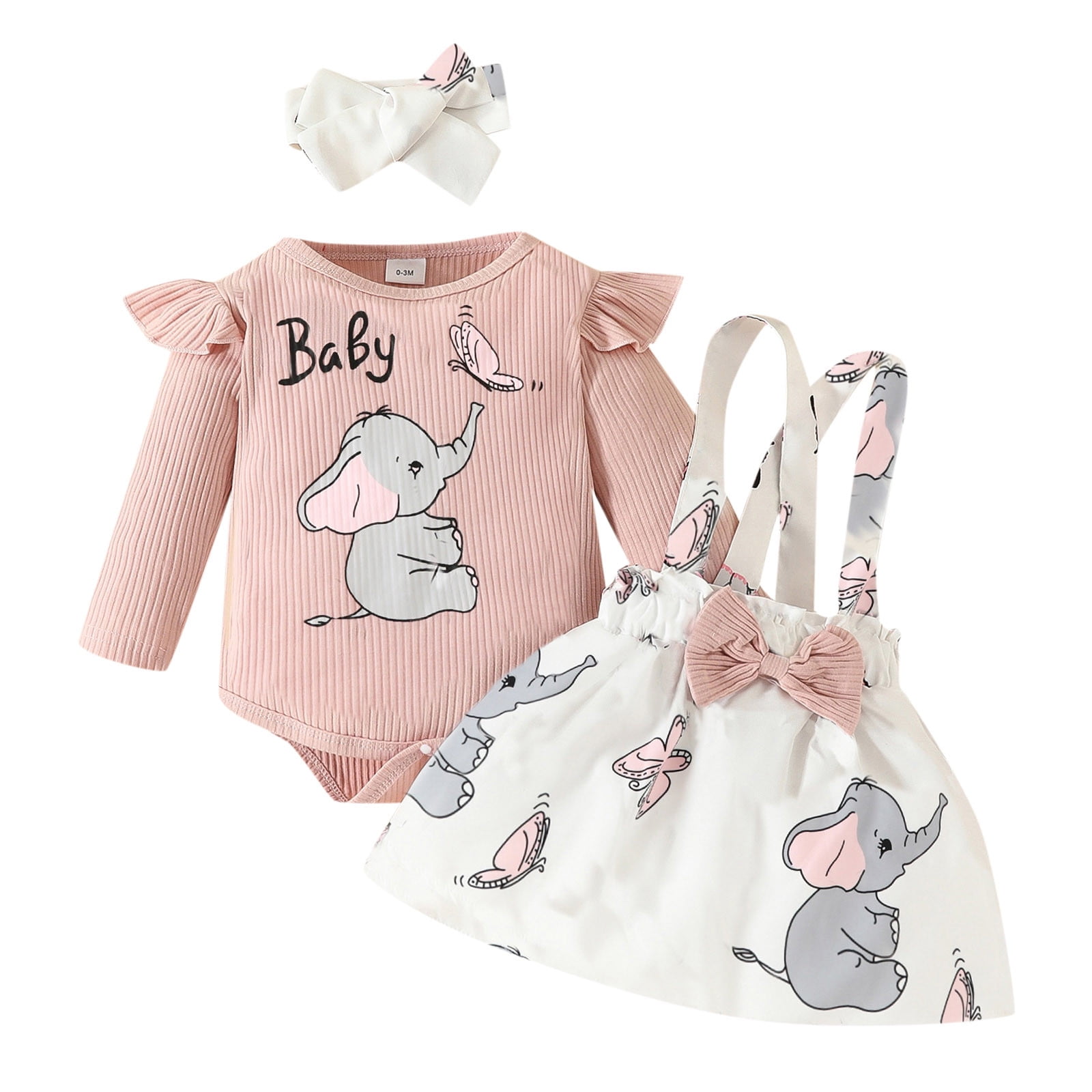 Baby Girl 100% Cotton Belted Ripped Denim Skirt and Letter Print Ribbed Flutter-sleeve Romper & Headband Set 3pcs
