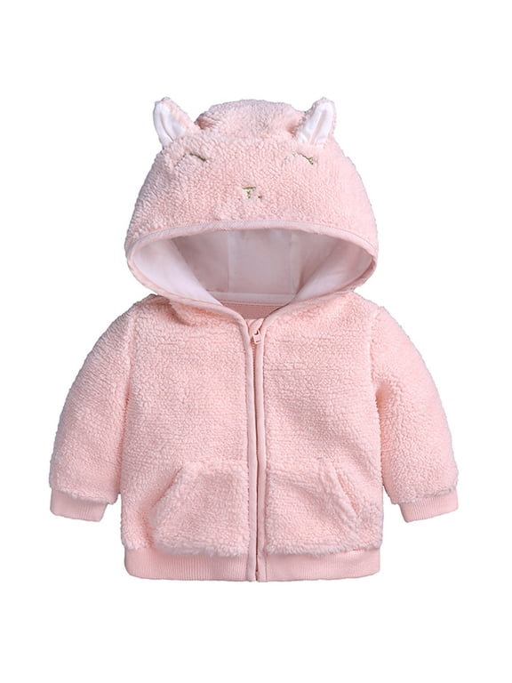 Baby Girls Boys Hooded Jacket Coat Rabbit Ears Hooded Jacket Zipper Thicken Windproof Outwear Warm Winter Clothes 9-12 Months