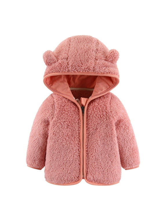 Baby Girls Boys Hooded Jacket Jacket Bear Ears Hooded Outerwear Zipper Coat Warm Winter Clothes 12-18 Months