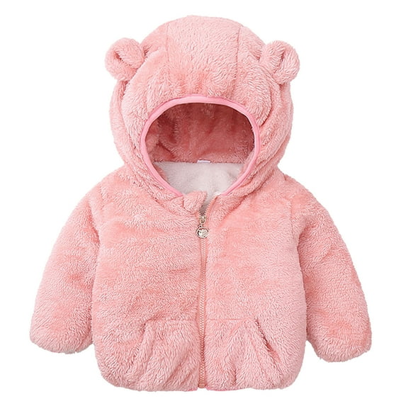 TAIAOJING Baby Girls Boys Hooded Jacket Toddler Windproof Solid Bear Ears Hooded Coat With Pocket Jacket Kids Outerwear Warm Winter Clothes 3-4 Years