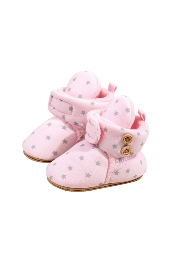 Baby Girls Boys Star Print Booties Soft Non- Sole Winter Warm Cozy Toddler First Crib Shoes Breathable Footwear 18-24 Months