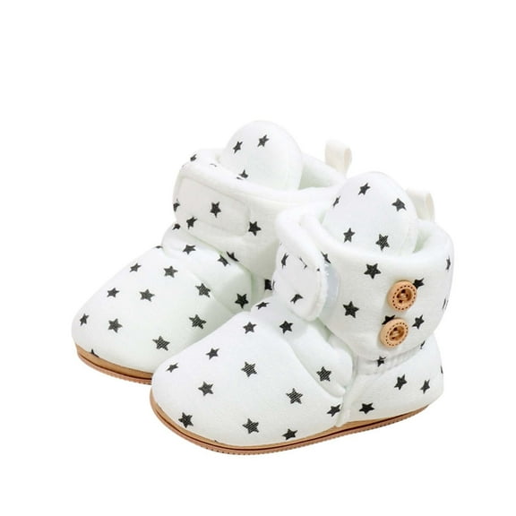 TAIAOJING Baby Girls Boys Star Print Booties Soft Non- Sole Winter Warm Cozy Toddler First Crib Shoes Classic Footwear 9-18 Months
