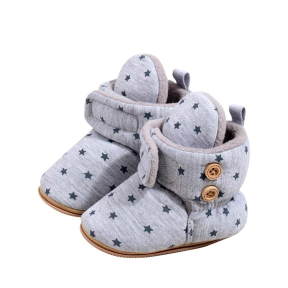 TAIAOJING Baby Girls Boys Star Print Booties Soft Non- Sole Winter Warm Cozy Toddler First Crib Shoes Comfort Footwear 18-24 Months