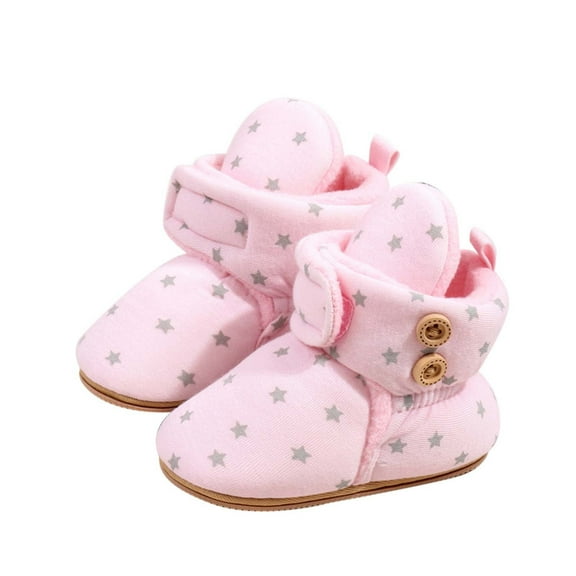TAIAOJING Baby Girls Boys Star Print Booties Soft Non- Sole Winter Warm Cozy Toddler First Crib Shoes Cozy Footwear 6-9 Months