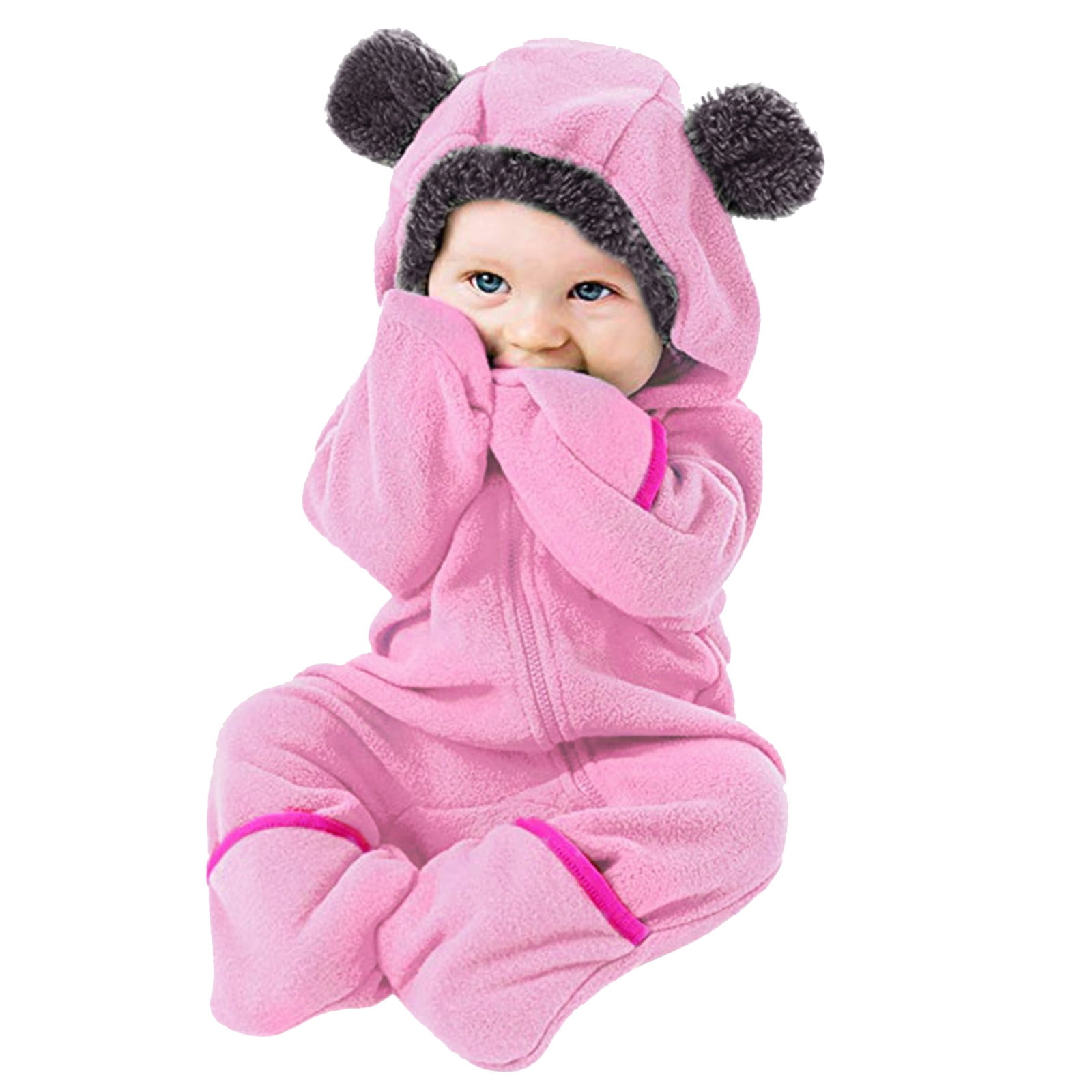 Fleece Bear Jumpsuit Romper Footed Baby Coat Infant Boy Hooded Oren Jas Jas Dons Winterjas Dames, wijn, 6-12 Maanden