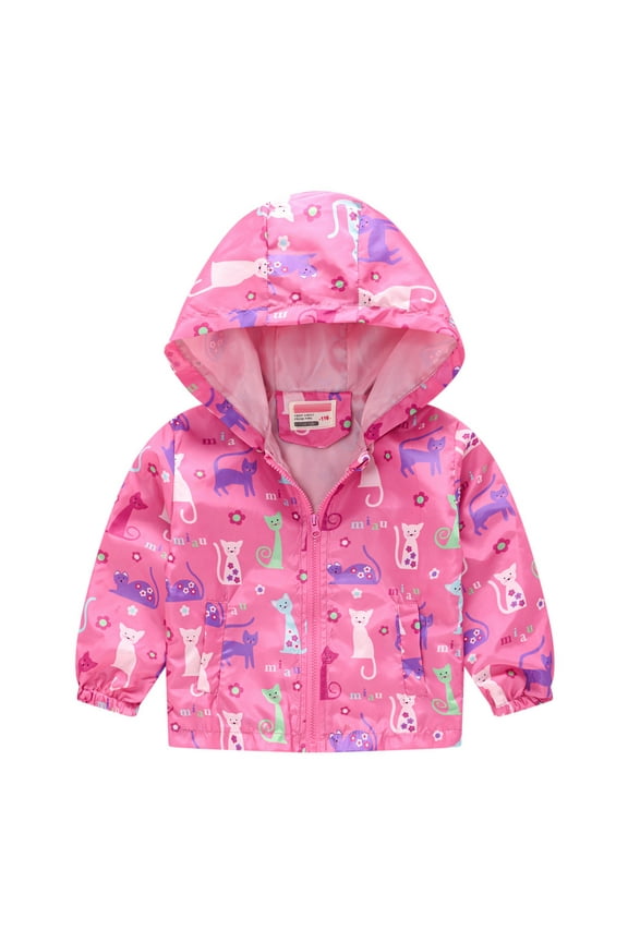 Baby Girls' Hooded Jacket Print Windproof Autumn Zipper Kids Boys Toddler Grils Boys Windbreaker Coat 12-18 Months