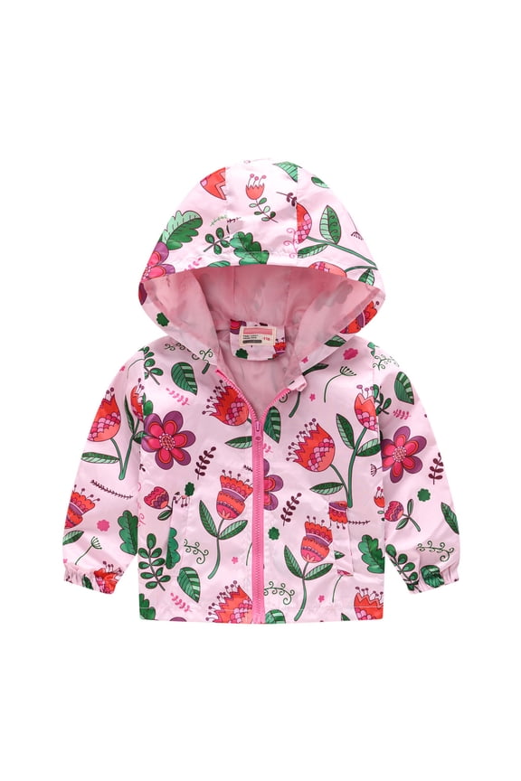 Baby Girls' Hooded Jacket Print Windproof Autumn Zipper Kids Boys Toddler Grils Boys Windbreaker Coat 3-4 Years