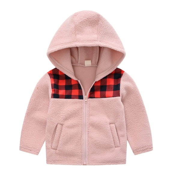 TAIAOJING Baby Girls' Hooded Jacket Toddler Boys Winter Long Sleeve Fashion Plaid Prints Thick Warm Tops Soft Windbreaker Coat 4-5 Years