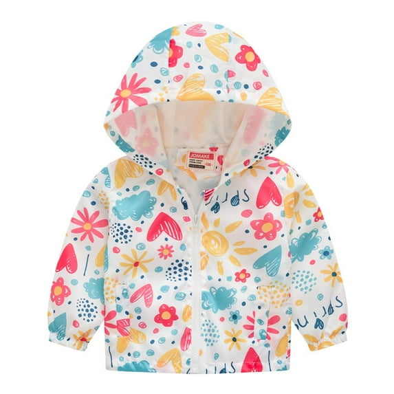 TAIAOJING Baby Girls Jacket Toddler Kids Boys Cartoon Dinosaur Rainbow Camouflage Zip Windproof Hooded Trench Lightweight Kids Coats Windbreaker Casual Outerwear Outwear Clothes 4-5 Years